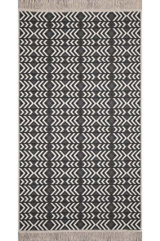 Zikzak Çizgili Desenli Pamuklu Dokuma Çift Taraflı Kilim Yıkanabilir Modern Yolluk Kaymaz Dekoratif Halı Gri