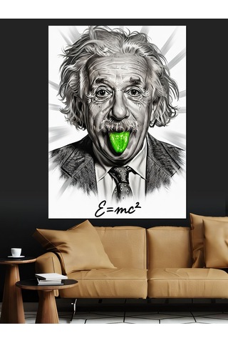 Dil Çıkaran Einstein Portresi Dekoratif Kanvas - Mdf Ahşap Tablo