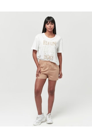 Bella Dossi Pamuklu Kısa Kollu Baskılı Kadın Şortlu Pijama Takımı Beyaz