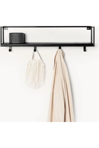 Mango Metal Saclı Askılı Duvar Rafı Siyah