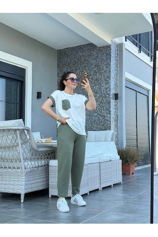 Moderie Butik Kadın Kristal Kumaş Garnili Cep Detaylı Ikili Takım Yeşil