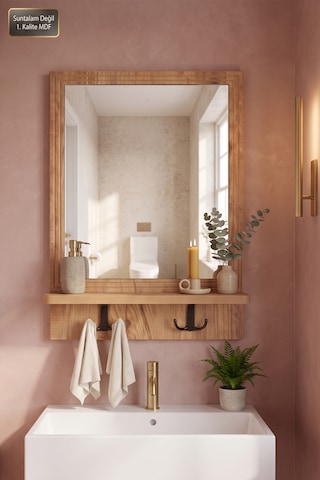 Antik Ahşap Dekoratif Ayna Raflı Askılıklı Dresuar Koridor Konsol Oda Lavabo Wc Banyo Mutfak Makyaj Aynası Ds-4 Atlantik Çam