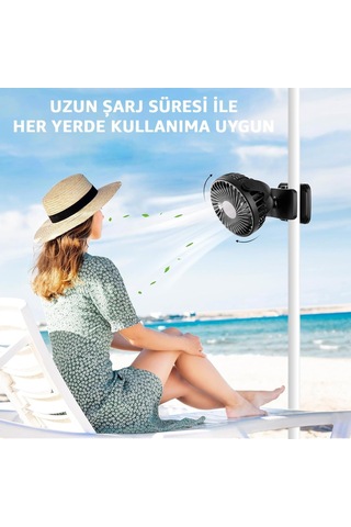 Robeve Şarjlı Usb Mini Klipsli Vantilatör Fan - 3 Kademeli - 360 Hareketli - Bebek Arabası, Ofis, Masaüstü, Kamp