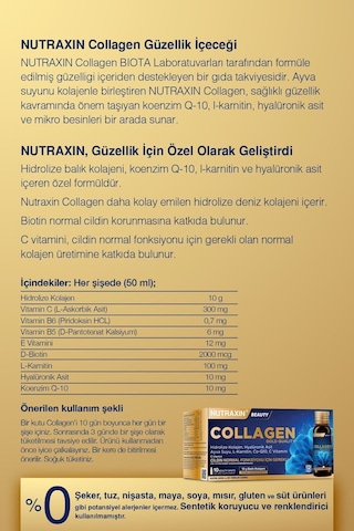 Nutraxin Collagen Gold Quality 10x50 Ml Marin Kolajen, Q10, Biotin, Hyalüronik asit