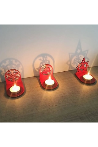 Yılbaşı Temalı Mumluklar - 3'lü Set - Ahşap