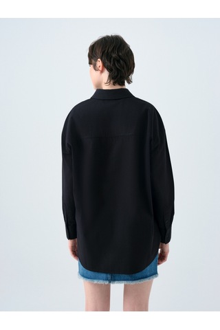 Oversize Fit Kadın Gömlek U.kol Siyah
