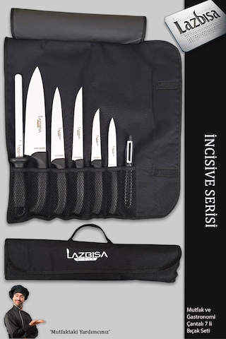 İncisive Serisi Çantalı 7 Li Mutfak Gastronomi Bıçak Seti Mft-690 Siyah