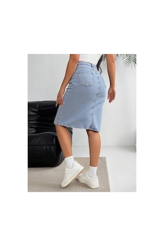 Kene Jeans Yüksek Bel Ön Fermuar Detaylı Kot Etek Taş