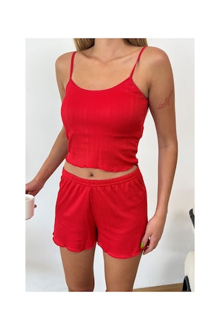 Giysa Kadın Askılı Kaplı Şortlu Pijama Takımı Kırmızı - 3403