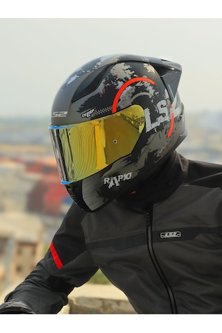 Spoıler Sarı Cam + Ls2 Rapid 2 Circle Motosiklet Kaskı Mat Siyah - Kırmızı