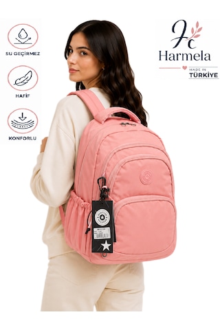 Hafif Suya Dayanıklı Kumaş Okul Sırt Çantası Unisex Okul Çantası 34600 Pudra Pembe