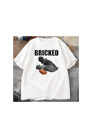 Tarzsokak Tuğla Komik Kedi Dışarı Çıkmış T-shirt Kedi Meme Taptal Kediler Tshirt Yaz Erkek Kısa 2930 Beyaz