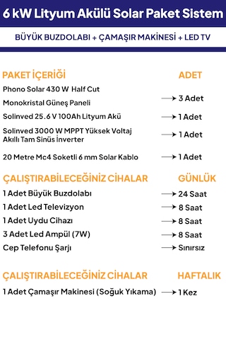 6 Kw Lityum Akülü Solar Güneş Enerjisi Sistemi