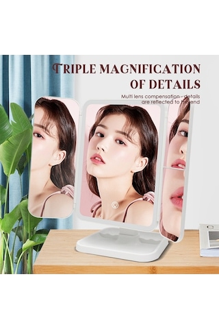 Flybuy Üçlü Sıcaklığı Renk Makyaj Led Katlı Kade Büyütme Aynası Ayarlanabilir 3 +3x +2x Ks Beyaz