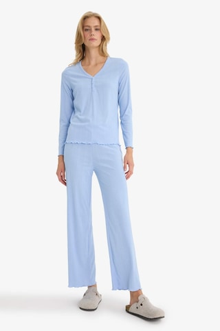 Defacto Pijama Takımı Regular Fit Ribana Uzun Kollu Üst Uzun Alt-fall İn Love D2273ax25aube551 Mavi