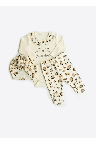 Kitikate Organik Leopar 3'lü Takım Natural Krem