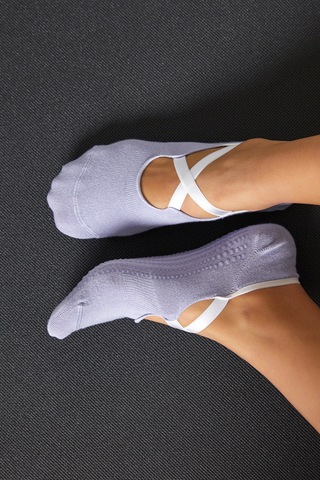 Bamboo Star Bambu Kadın Lila Kaydırmaz Taban Silikon Baskı Pilates Yoga Fitness Dans Aktivite Babet Çorabı Mor