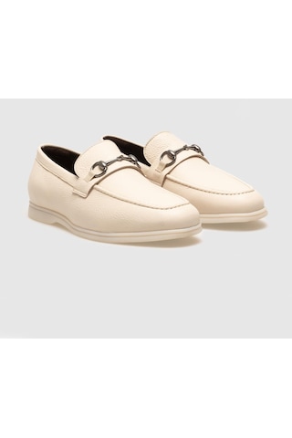 Cabani Hakiki Deri Bej Tokalı Erkek Loafer - 40