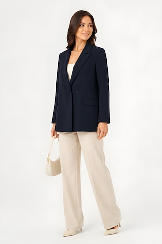 Lili Woman Kadın Kruvaze Lacivert Blazer Ceket Çift Düğmeli, Cep Kapaklı P.3982l