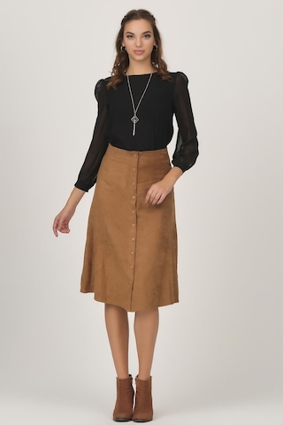 Shahiqa Kadın Önü Çıtçıtlı Suni Süet Etek