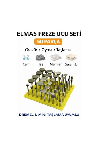 Senbang Elmas Freze Ucu Seti 50 Parça Dremel Uyumlu Cam Taş Mermer Seramik Gravür Taşlama Uçları