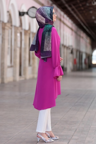 Feryal Büyük Beden Pantolon Tunik Tesettür Takım Fuşya