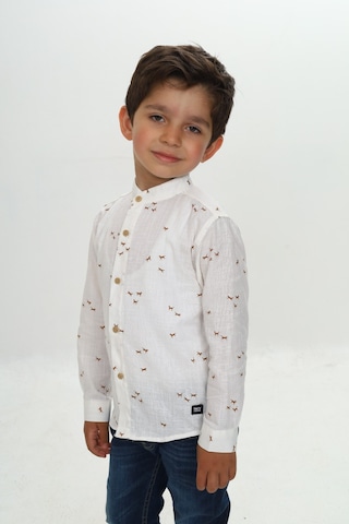 Toontoy Kids Toontoy Erkek Çocuk Regular Fit Hakim Yaka Uzun Kollu Keten Görünümlü Gömlek - Animal Desenli Ekru