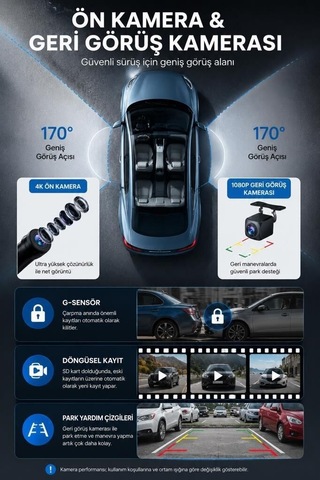 Premium Araç Kamerası Ön Arka Wifi Bluetooth 4k Carplay T94c41 Otomobil Aksesuar