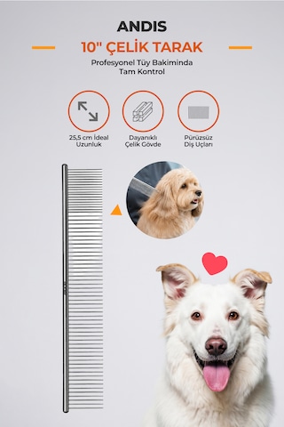 Andis 24 Cm Çelik Dayanıklı Kedi Köpek Kıtık Açıcı Ve Kabartma Tarağı
