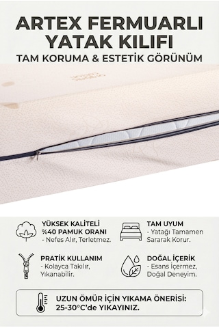 Artex Kılıf Cotton 140x190 Yatak Kılıfı Koruyucusu Örtüsü Fermuarlı Kapitone Fit Zippered Mattress Cover Çift Kişilik Beyaz