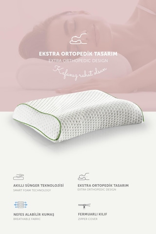 Pafu Visco Çift Boyun Destekli Ortopedik Yastık Beyaz