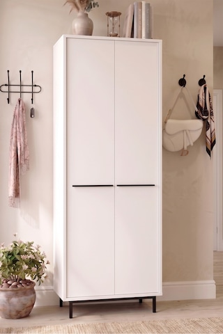 Yurudesign Oasis Metal Ayaklı 9 Raflı 2 Kapaklı Büyük Ayakkabılık Çok Amaçlı Dolap 27 Çift Ayakkabı Beyaz Os2-w