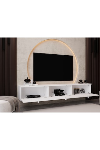 Melura Tv Ünitesi - Tv Sehpası 200 Cm Duvara Monte %100 Mdf Beyaz