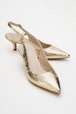 Luvishoes Value Altın Desenli Kadın Topuklu Ayakkabı Altın