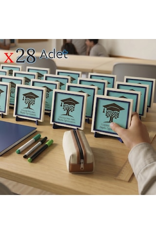 Kişiye Özel Hayat Ağacı Temalı Öğrenci Hediyesi Öğretmenden Sınıfına 28'li Anı Seti 10x10 Cm