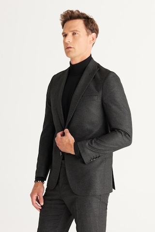 Ac&Co / Altınyıldız Classics Erkek Sıyah Grı Slim Fit Dar Kesim Kırlangıç Yaka Desenli Takım Elbise