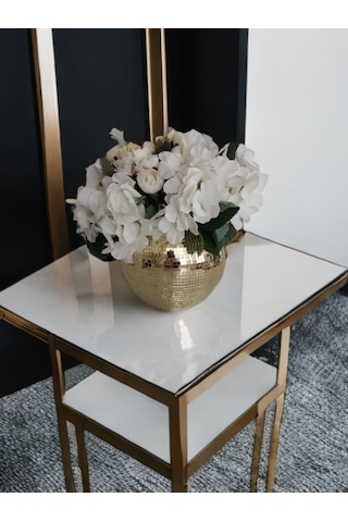 Işıltı Home Desıgn Aynalı Cam Vazo Yuvarlak Roz Gold