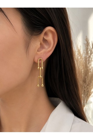 Cm Jewelry Gold Zincirli Sallantılı Çelik Küpe Altın