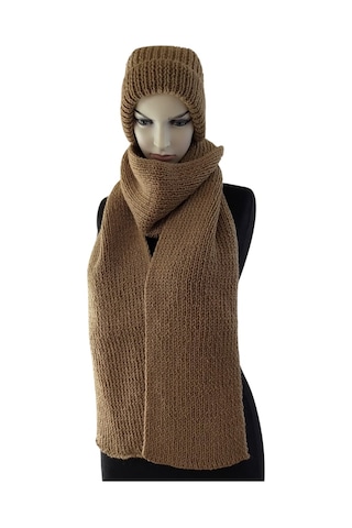Nvsisters Kışlık Unisex Örgü Atkı ve Bere Takımı Kahverengi