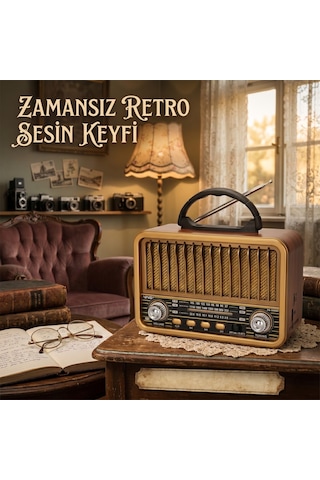 Retro Tasarım Taşınabilir Radyo - Bluetooth Hoparlör, Am/fm/sw 3 Bant, Şarj Edilebilir