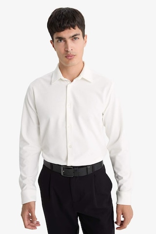 Defacto Slim Fit Dar Kesim Polo Yaka Penye Uzun Kollu Gömlek E9061ax25auwt32 Beyaz