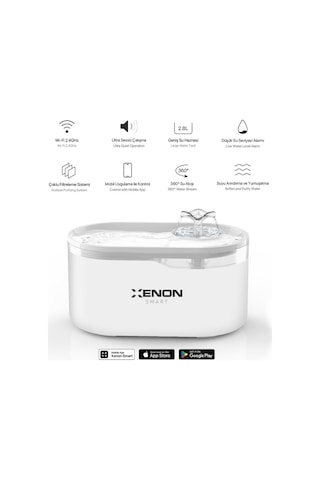Xenon Smart Akıllı Otomatik Kedi Su Şelalesi, Led Işıklı Ultra Sessiz Beyaz Su Pınarı (X8650)