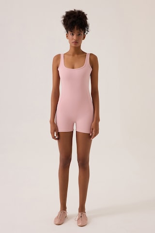 Los Ojos X Ece Pembe Kare Yaka Askılı Kısa Spor Tulum Unitard Pembe Pembe