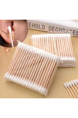 Kulak Temizliği Ve Makyaj İçin Çift Uçlu Pamuklu Çubuklar Sivri Tahta Çubuklu Steril Pamuklu Çubuklar