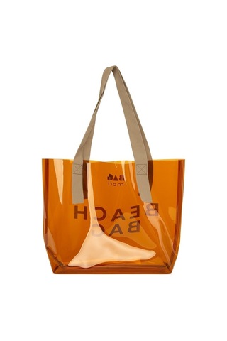 Bagmori Beach Bag Baskılı Şeffaf Plaj Çantası Vizon