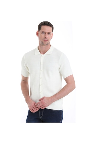 Hatemoğlu Regular Fit Düz Düğmeli Kısa Kollu Triko Hırka 34162024c001 048 - Ekru