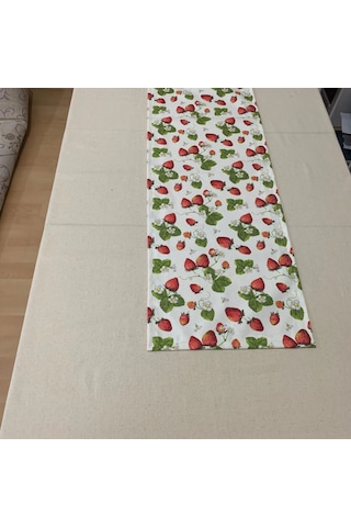 Çilek Desenli Runner, Duck Kumaş Runner, Su Ve Leke İtici Dayanıklı, Modern Tasarım 40x150 Cm Çok Renkli