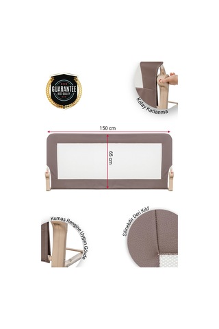 Wellgro Premium 150x65 Cm Deri Kılıflı Yatak Bariyeri, Katlanır Yatak Korkuluğu, Kahve
