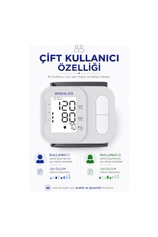 Wohler Bilekten Ölçer Dijital Tansiyon Aleti , Nabız Ölçer , 2 X 120 Ölçüm Hafıza , Saklama Kutulu