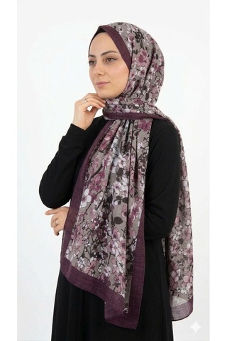 Tesettür Çiçek Desen Pamuk Soft Şal Bordo